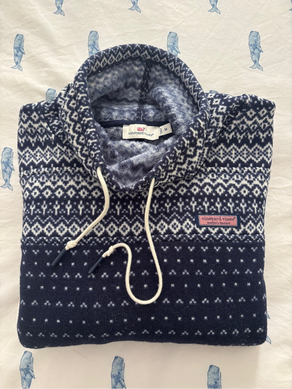Vineyard Vines Navy and White Fair Isle Funnel-Neck Sweater Fleece